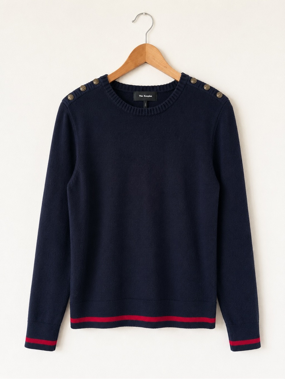 The Kooples Merino Wool Navy Button Shoulder Crewneck Sweater Men’s M